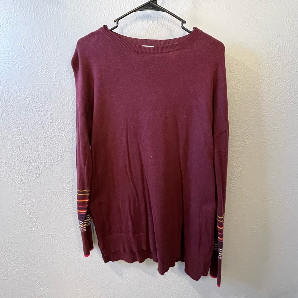 a new day Burgundy Sweater with striped sleeve detail